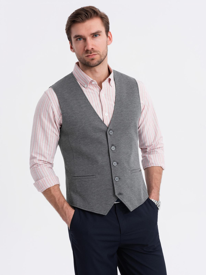 Fitted elegant men's structured knit vest - graphite V3 OM-BLZV-0147