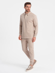 Men's tracksuit set sweatshirt with polo collar + pants - beige V2 Z71