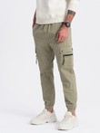 Men's JOGGER pants with zippered cargo pockets - khaki V1 OM-PAJO-0125