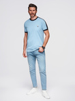 Men's t-shirt with contrasting stripes - light blue V3 OM-TSCT-0115