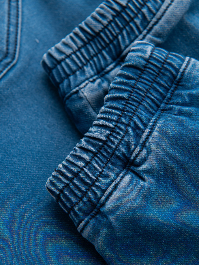 Pantaloni jogger din denim pentru bărbați cu cordon în talie - albastru V1 OM-PADJ-0242