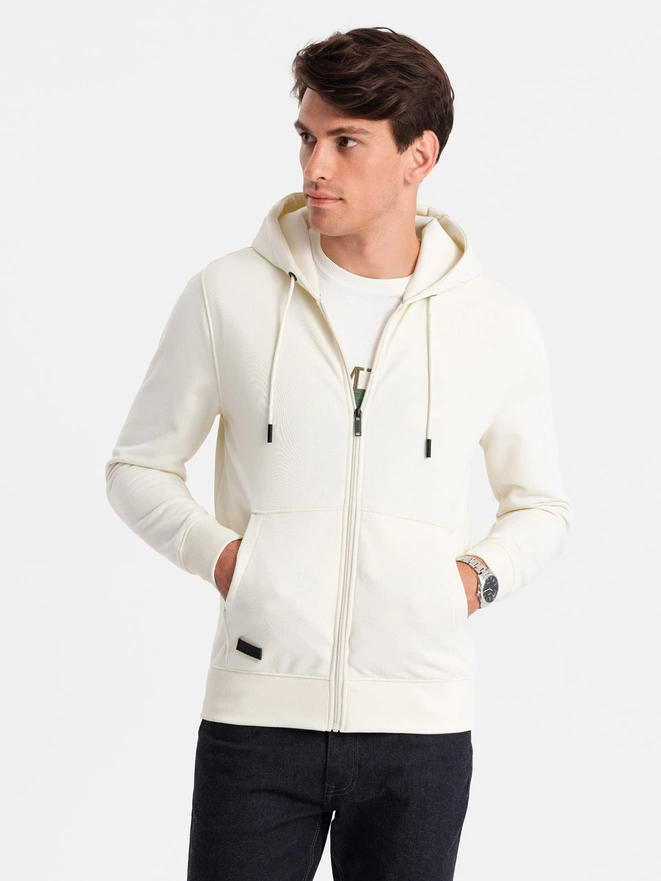 Men's unbuttoned cotton BASIC sweatshirt - cream V5 OM-SSBZ-0160