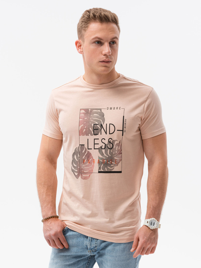 Men's printed t-shirt V-18B- pink S1434