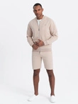 Men's jacquard knit jacket + shorts set - light beige V2 Z73