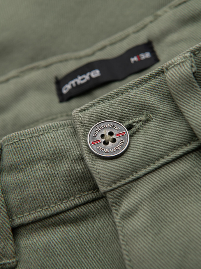 Pánske klasické džínsové šortky s ohrnutou nohavicou - svetlo olivová V5 OM-SRDS-0162