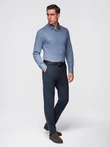 Vyriški SLIM FIT marškiniai iš dekoratyvinio audinio - mėlyni V1 OM-SHCS-0175