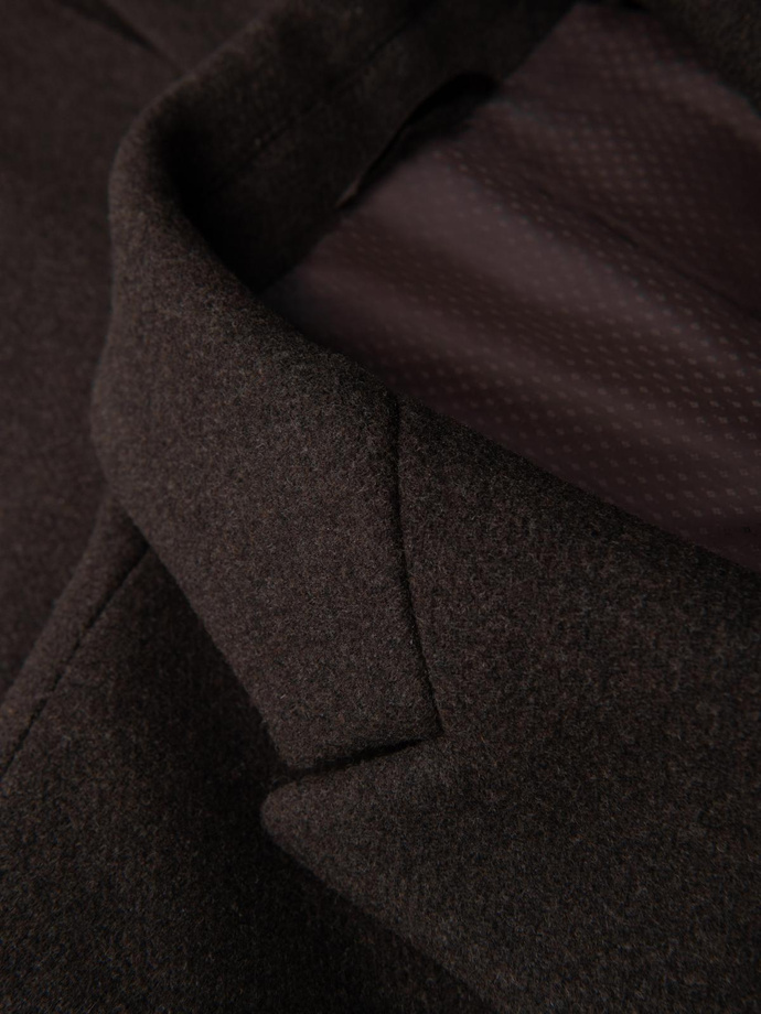 Pánsky dvojradový vlnený kabát - tmavohnedý V3 OM-COWC-0133