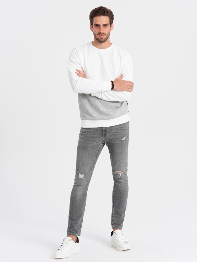 Pánská mikina OVERSIZE v kontrastní barevné kombinaci - bílá a šedá V1 B1673