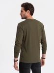 Men's BASIC longsleeve with round neckline - dark olive V7 OM-LSBL-0106