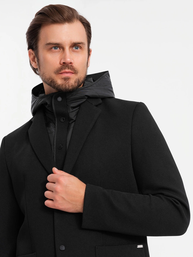 Men's jacket with high collar and hood - black V2 OM-BLZB-0133