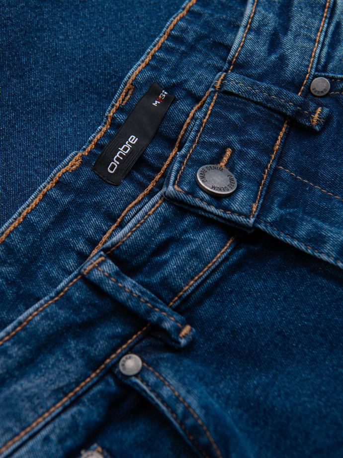 Pantaloni JOGGERS bărbătești din denim cu evazare clasică - albastru V2 OM-PADJ-0265