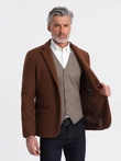 Men's casual blazer with decorative buttons on cuffs - chocolate brown V1 OM-BLZB-0118