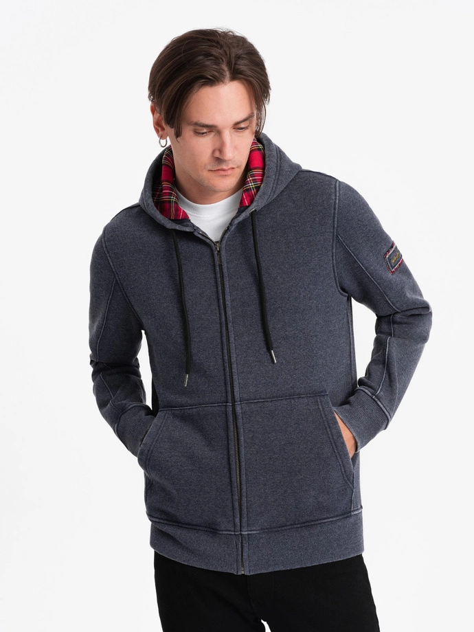 Washable men's unbuttoned hoodie - navy blue V4 OM-SSDS-0110