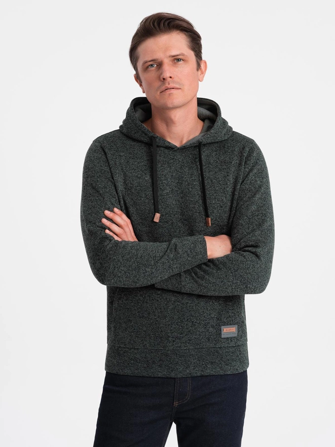 Men's non-stretch kangaroo hooded sweatshirt - olive melange V3 B1675