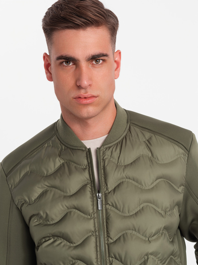 Men's quilted bomber jacket - dark olive green V3 OM-JALP-0141