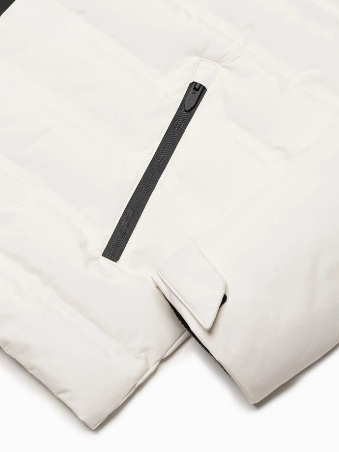 Men's winter jacket with detachable hood - cream V2 OM-JAHP-0150