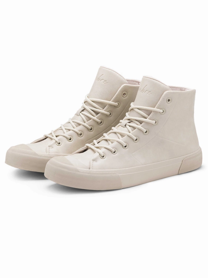 Men's high-top sneakers shoes with rubber toe - cream V1 OM-FOSH-0138