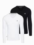 Sada pánskych dlhých rukávov SLIM FIT s výstrihom do V a logom 2-pack - mix biela/čierna V2 Z103