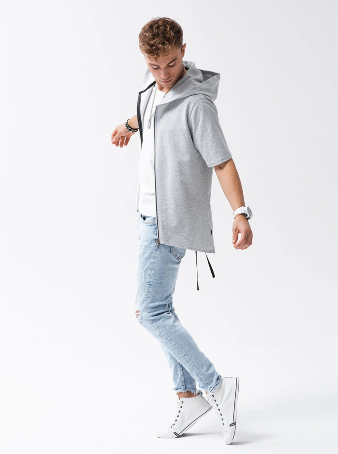 Men's zip-up sweatshirt with short sleeves - grey B960