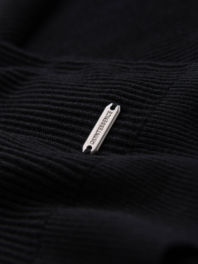 Men's ribbed sweater with buttons at the neckline - black V2 OM-SWSW-0182