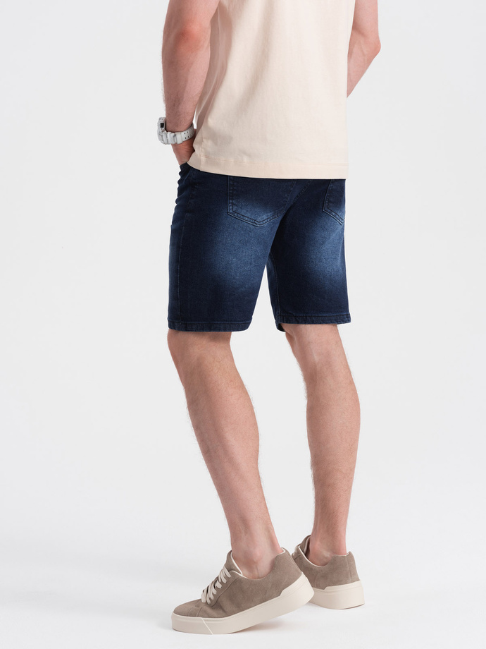 Men's denim short shorts with subtle washes - dark blue V3 OM-SRDS-0145