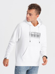Men's unlined hooded sweatshirt with print - white V1 OM-SSPS-0153