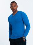Elegantný pánsky sveter s výstrihom - modrý V19 OM-SWBS-0107