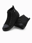 Men's high-top sneakers with decorative zipper - black V1 OM-FOTH-22FW-002