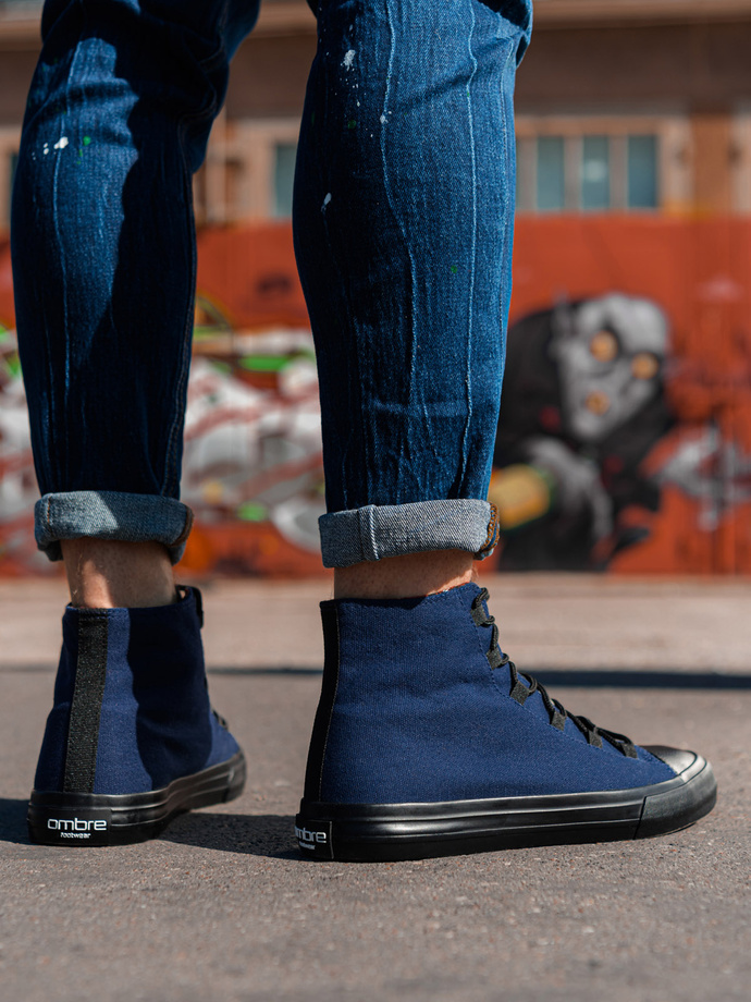 Pantofi de bărbați pantofi de sport din materiale combinate - albastru marin V3 OM-FOTH-0143