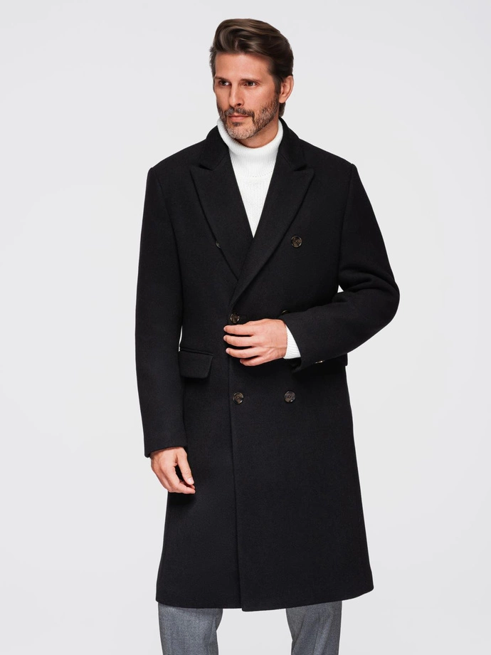 Men's double-breasted wool coat - black V2 OM-COWC-0133