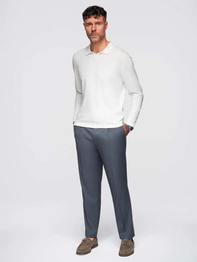 Men's polo sweater with embroidery on chest - white V2 OM-POLS-0140