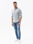 Cămașă bărbătească din bumbac SLIM FIT cu guler și dungi colorate - gri V5 OM-SHCS-0178