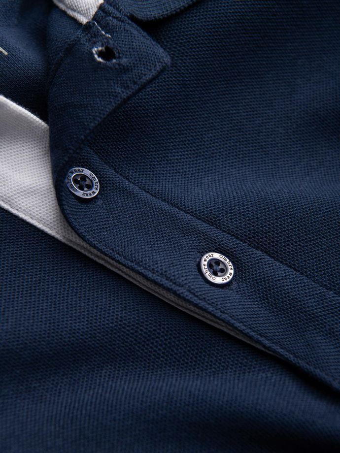 Tricou polo bărbătesc din bumbac cu ornamente contrastante - albastru marin V4 OM-POSS-0113