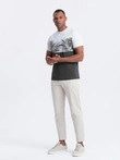 Men's two-tone t-shirt with palm leaf print - graphite V2 OM-TSPT-0177
