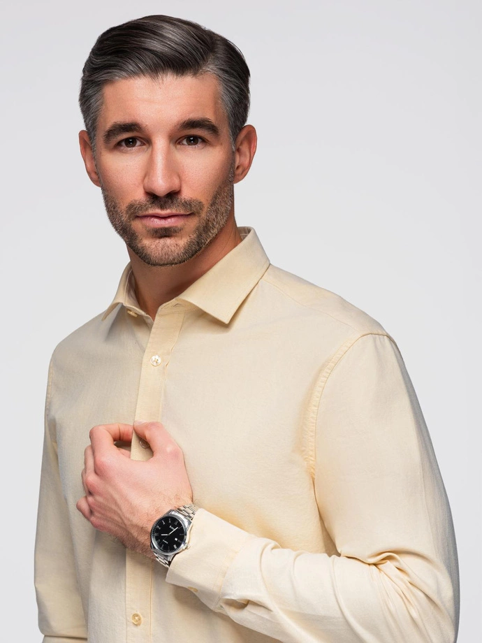 Pastel cotton men's oxford shirt - bright yellow V3 OM-SHOS-0183