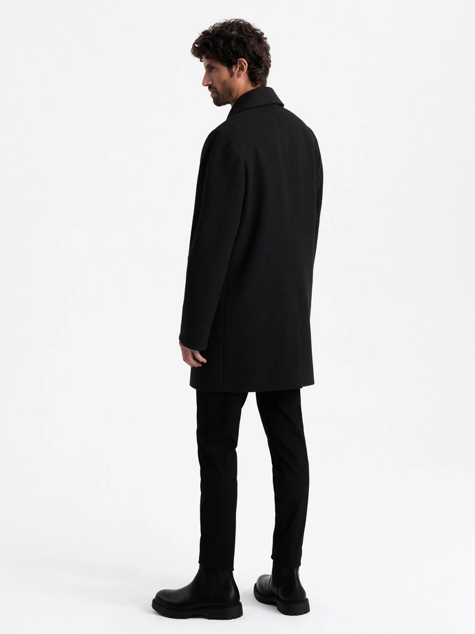 Pánský dvouřadový kabát s ozdobnými knoflíky - černý V2 OM-COWC-0109