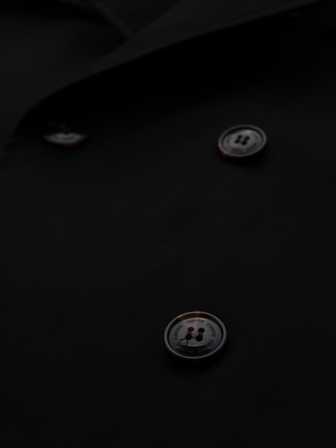 Elegantní pánský plášť SLIM FIT s páskem - černý V2 OM-COSC-0126