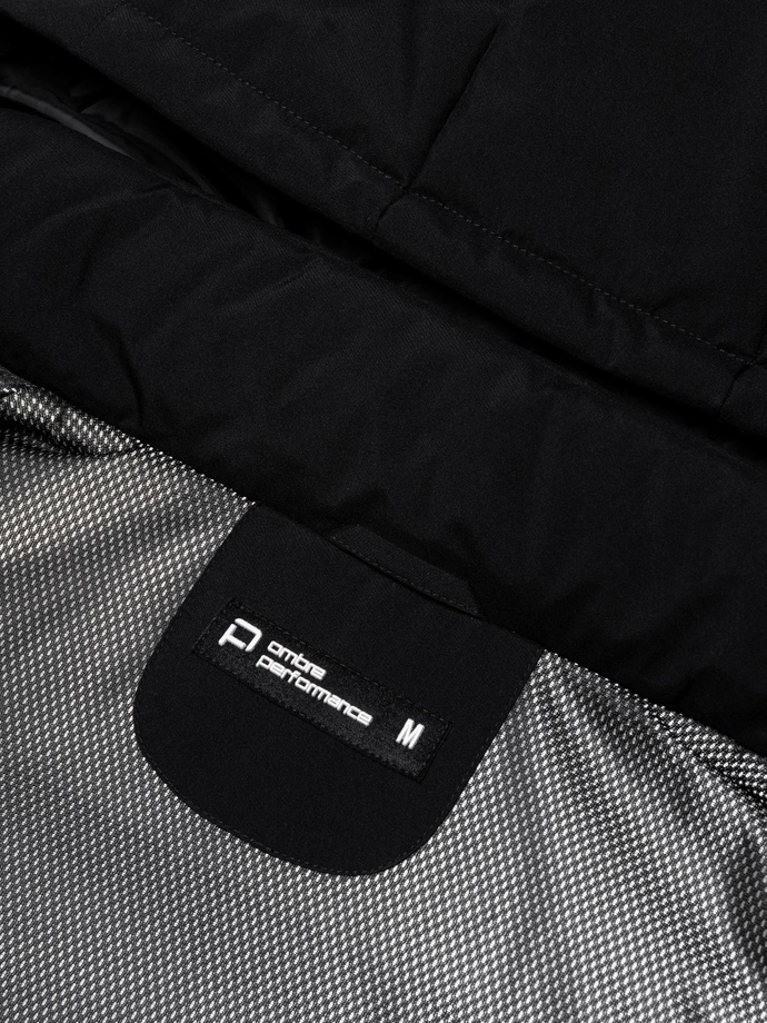Men's winter jacket with detachable hood and cargo pockets - black V3 OM-JAHP-0152