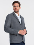 Men's blazer with elbow patches - navy blue V2 OM-BLZB-0108