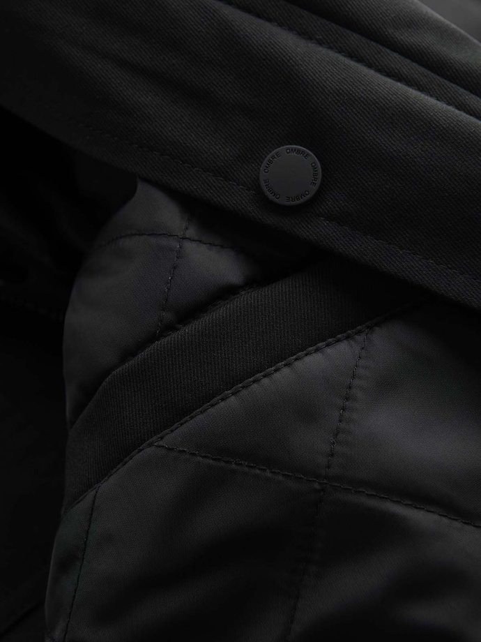 Pánská lehká bunda s vysokým límcem a kapsami - černá V1 OM-JALP-0167