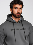 Men's kangaroo sweatshirt with embroidery and hood - graphite V2 OM-SSNZ-0241