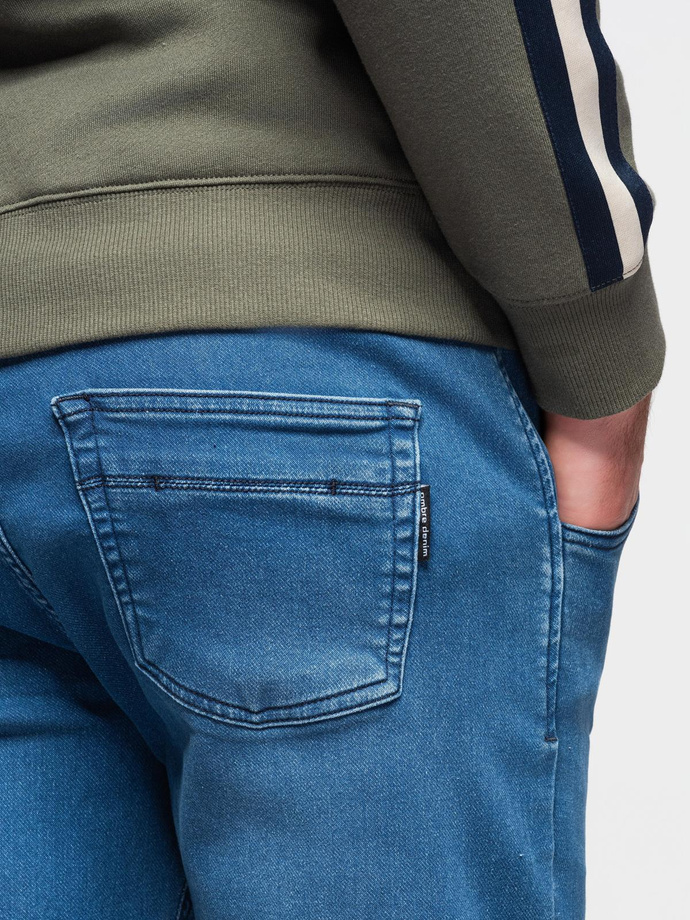 Men's denim jogger pants with drawstring waist - blue V1 OM-PADJ-0242