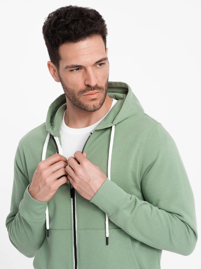 BASIC men's unbuttoned hooded sweatshirt - green V3 OM-SSBZ-0178