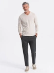 Men's unprinted longsleeve with v-neck - light beige V1 OM-LSBL-0108