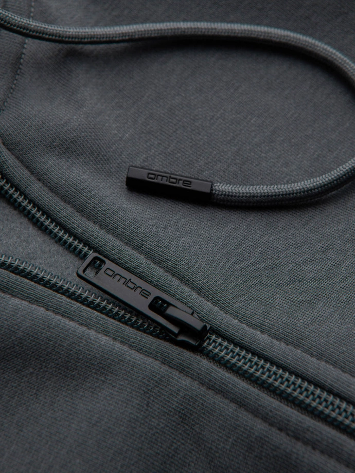 Pánská bavlněná mikina BASIC s rozepínáním - grafitová V11 OM-SSBZ-0160