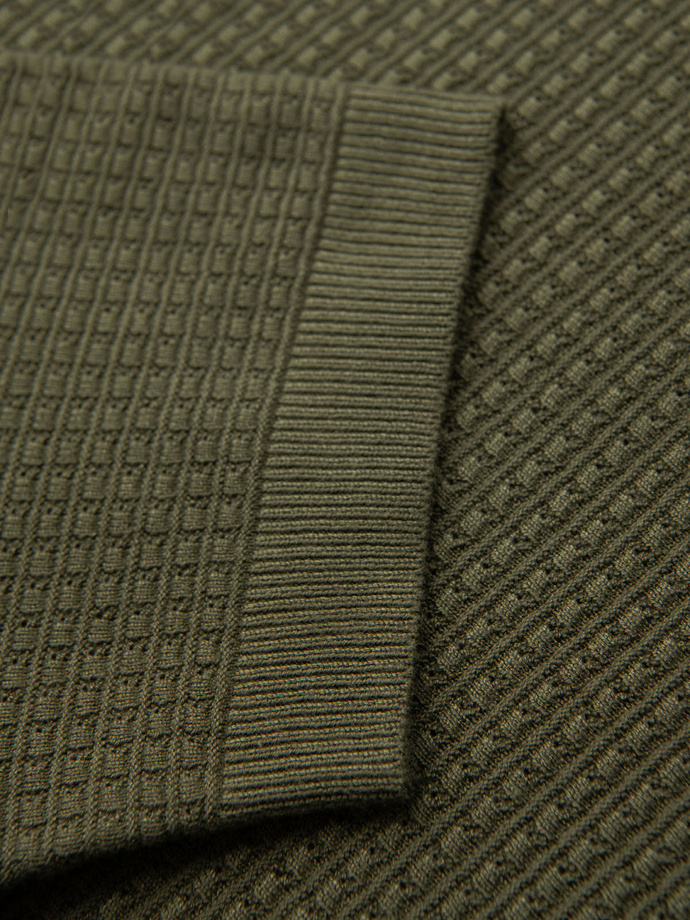 Pánska pletená polokošeľa bez gombíkov - olivová V1 OM-POSS-0157
