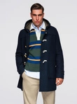 Men's wool and hooded duffle coat - navy blue V2 OM-COWC-0131