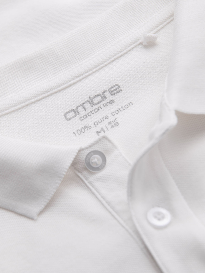 Pánské tričko BASIC s dlouhým rukávem a polo límcem - bílé V1 OM-POBL-0114