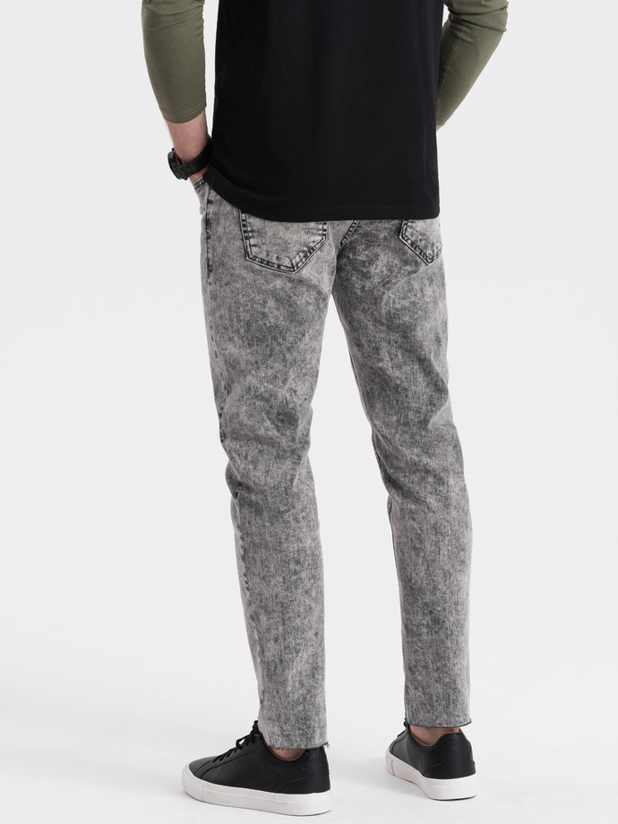 Men's marbled denim pants with raw-leg SLIM FIT - grey V1 OM-PADP-0146