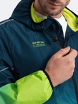 Men's sports jacket with reflectors - turquoise and lime green V1 OM-JANP-0105